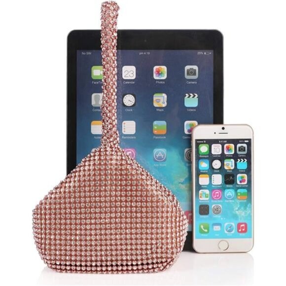 Purse Bling Evening Bag Rose Gold Clutch Rhinestone Triangle Women's Wedding - Picture 5 of 8